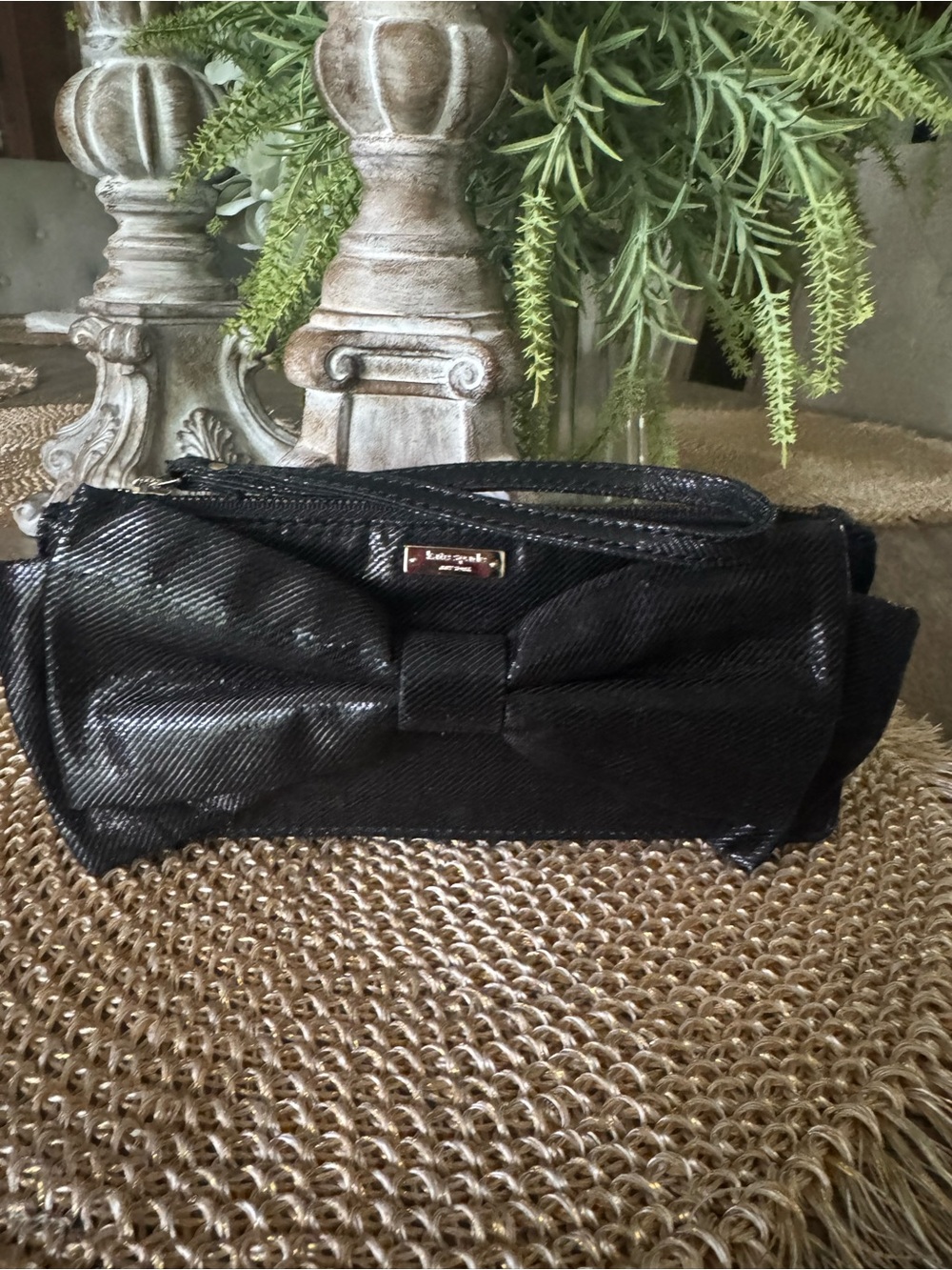 NWOT kate spade Black Bow Clutch or Wristlet in Sparkling Black Denim 🌹